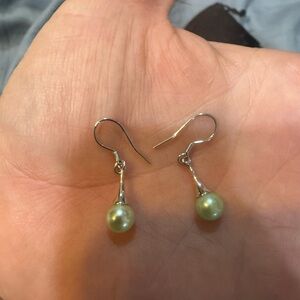 It’s Pearl Time Elegant Silver and Green Pearl Drop Earrings
